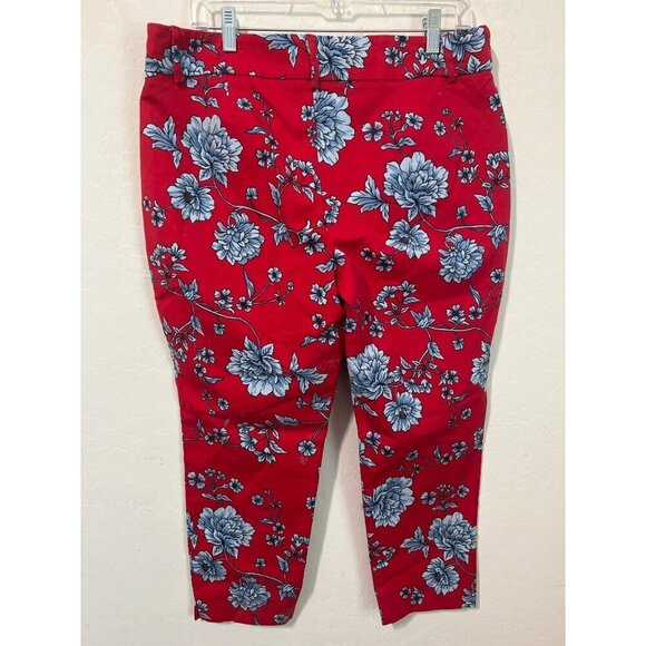Roz & Ali Red Pants Blue Flowers Sz 14P Bright Novelty Printed - Picture 5 of 7